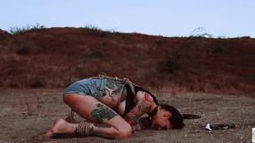 ”Caned babe cries while caned & eats butt”