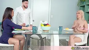 Having Breakfast With The And The Sexy Blonde Neighbour Milf With Busty Stepmom