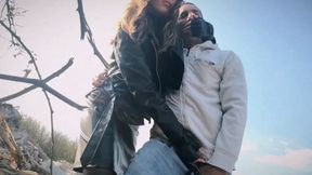 Outdoor peeing finished with hand over mouth