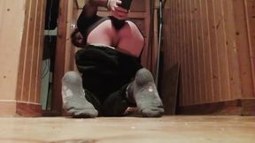 Guy eats liquid from his open ass