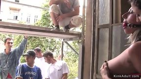Czech blonde beauty bound and used for public display