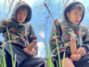 Sweet Boy Jerking his Big Dick (23cm) Outdoor / Huge Cumshot on Camera / College Boy / Monster Dick