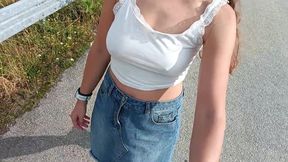 Publicly flashing pussy and tits on the street