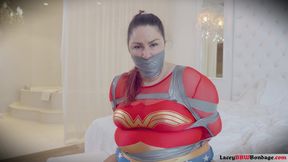 Lacey - Frogtied and Tape Gagged as Wonder Woman by Stepbrother Part 2