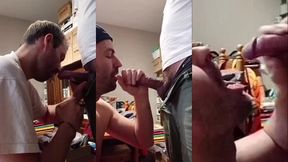 un mec suce une grosse bite pendant un demenagement