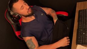 Hard jerk off in gamer chair until thick cock explodes