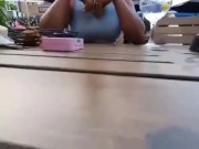 Voyuer Latina Assistant Public Upskirt in a Pub Beer Garden - Candid