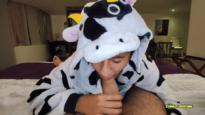 anal fucking pov dreichwe in a cow pijama sucking and riding my big uncut cock until he earns my hot milk - camilo brown