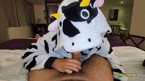 anal fucking pov dreichwe in a cow pijama sucking and riding my big uncut cock until he earns my hot milk - camilo brown