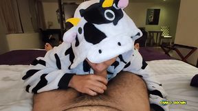 anal fucking pov dreichwe in a cow pijama sucking and riding my big uncut cock until he earns my hot milk - camilo brown