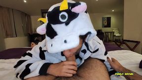anal fucking pov dreichwe in a cow pijama sucking and riding my big uncut cock until he earns my hot milk - camilo brown