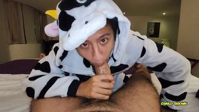 anal fucking pov dreichwe in a cow pijama sucking and riding my big uncut cock until he earns my hot milk - camilo brown