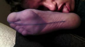 Footsie Sissy teases you with her sexy feet in sheer black nylons