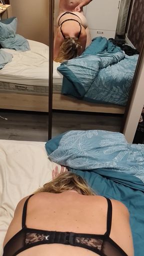 Lily, on All Fours in Front of the Mirror, Watches Herself Orgasm and Finishes by Ejaculating on Her Ass.