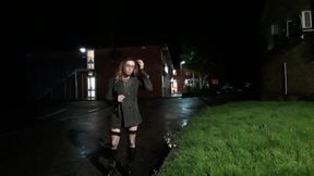 Crossdresser cumming outside petrol station