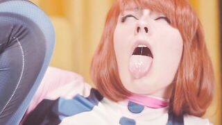 My hero Academia: Ochako Uraraka tries don't cum while sex machine fucks her cunt and asshole until cummed - Cosplay Anal Spooky Boogie