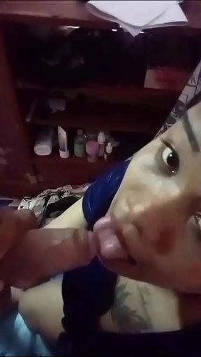 Hot petite Asian brunette do blowjob to her subscriber