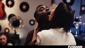 Curvy Black Beauty Takes Two Hard Dicks Simultaneously with Hot Futanari Action