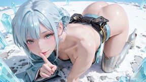Silver-haired Maid in an Ice Palace! Red &amp; Green Kimono, Legs Spread Wide