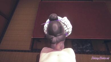 Shinobu's slutty blowjob fills her tight throat with creampie filth