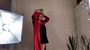 mature slut wife in a red satin negligee, with a ponytail on her head and a dick in her mouth ...))
