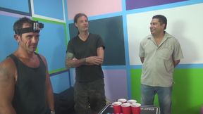 Horny pornstars queening lucky dude while blowing and jerking his dick
