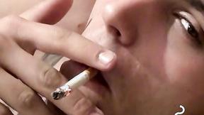 ”Charming twinks stroking his skinny shaft while smoking”