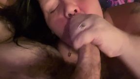 Mature BBW deepthroats Young Cock After Shower
