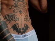 Tattooed big dick twink cools off