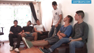 Gay whores take extreme group sex pounding bareback until massive cumshots