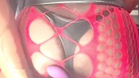 trashy cd hooker in thigh boots and revealing bodysuit solo sex show