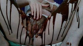 wetting panties spreading chocolate on pussy