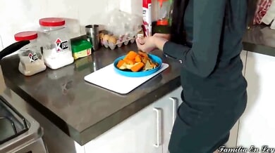Asian wife takes it in the ass in the kitchen while her husband is at work