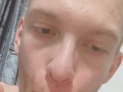 Skinny blonde covers his feet with Nutella and licks it off after