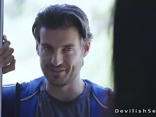 Brunette babe Violet Rain fucks her handsome coach Jay Smooth