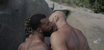 Appealing men make out in outdoor group sex by the beach