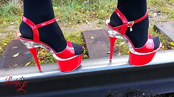 Lady L walk sexy red high heels.