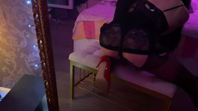 #31 Black Short Lace Dress, Pantyhose, Stockings and Heels