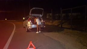 The police discovered us fucking on the national road and asked us...