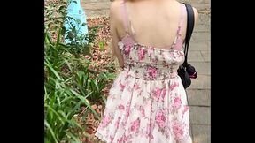 Asian girl masturbates and squirts while exposing herself on the mountain