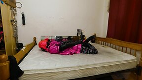 Strict armbinder hogtie for crossdresser maid