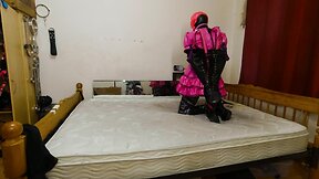 Strict armbinder hogtie for crossdresser maid