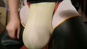 Bulging with condom full pisss