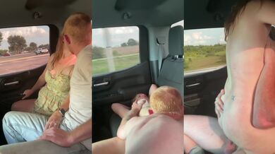 Slut Wife Gushes Riding Bull Dick Backseat Hubby Drives