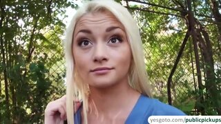 Beautiful Russian nurse shows tits and have hardcore sex in public