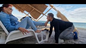 Goddess Andreea and Faith - humiliation with sneakers and socks on our private beach part 1