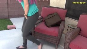 girl pissing her tight pants locked outside omorashi