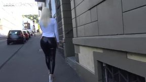 Leggings Clad Booty Encounter in Public with Intense Cumshot
