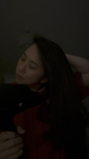 Hair drying to sensual music