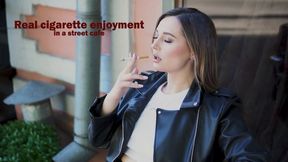 Real cigarette enjoyment in a street cafe (Full HD)